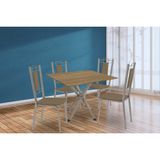 Conjunto: Mesa Sala Jantar Volga C/ Tampo De Madeira 90cm E 4 Cadeiras Florença Niquel/nogueira - Courano Capuccino - Kappesberg