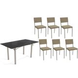 Conjunto: Mesa Sala Jantar Elba Tampo Madeirado C/ Vidro 160cm E 6 Cadeiras Zaria Niquel/preto - Boucle Bege - Kappesberg