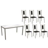 Conjunto: Mesa Sala Jantar Reno C/ Tampo De Vidro 150cm E 4 Cadeiras Florença Niquel - Courano Preto - Kappesberg