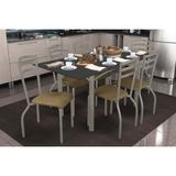Conjunto: Mesa Sala Jantar Elba Tampo Madeirado C/ Vidro 160cm E 6 Cadeiras Portugal Niquel/preto - Courano Capuccino - Kappesberg