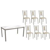 Conjunto: Mesa De Cozinha Reno C/ Tampo De Vidro 150cm E 4 Cadeiras Florença Niquel - Courano Bege - Kappesberg