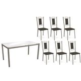 Conjunto: Mesa De Cozinha Reno C/ Tampo De Vidro 150cm E 4 Cadeiras Florença Niquel - Courano Marrom - Kappesberg