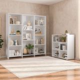 Kit 1 Estante Livreiro 11 Nichos Odelia E 1 Estante Multiuso 5 Nichos Cairo Branco