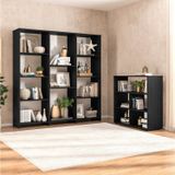 Kit 1 Estante Livreiro 11 Nichos Odelia E 1 Estante Multiuso 5 Nichos Cairo Preto