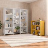 Kit 1 Estante Livreiro 11 Nichos Odelia E 1 Estante Multiuso 5 Nichos Cairo Branco/freijó