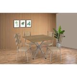 Conjunto: Mesa Sala Jantar Volga C/ Tampo De Madeira 90cm E 4 Cadeiras Lisboa Niquel/nogueira - Bege - Kappesberg