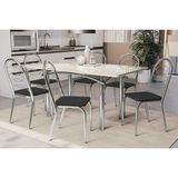 Conjunto: Mesa Sala Jantar Elba Tampo Madeirado C/ Vidro 160cm E 6 Cadeiras Holanda Cromada/off White - Courano Preto - Kappesberg