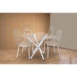 Conjunto: Mesa De Cozinha Volga C/ Tampo De Vidro 90cm E 4 Cadeiras Noruega Cromada - Courano Bege - Kappesberg