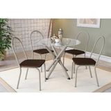 Conjunto: Mesa De Cozinha Volga C/ Tampo De Vidro 95cm E 4 Cadeiras Noruega Niquel - Courano Marrom - Kappesberg