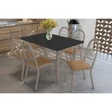 Conjunto: Mesa Sala Jantar Elba Tampo Madeirado C/ Vidro 120cm E 6 Cadeiras Holanda Niquel/preto - Courano Capuccino - Kappesberg