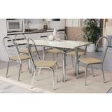 Conjunto: Mesa Sala Jantar Elba Tampo Madeirado C/ Vidro 160cm E 6 Cadeiras Holanda Cromada/off White - Courano Bege - Kappesberg