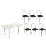 Conjunto: Mesa Sala Jantar Elba Tampo Madeirado C/ Vidro 160cm E 6 Cadeiras Noruega Cromada/off White - Courano Preto - Kappesberg