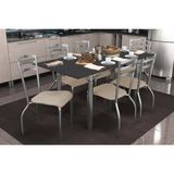 Conjunto: Mesa Sala Jantar Elba Tampo Madeirado C/ Vidro 160cm E 6 Cadeiras Portugal Cromada/preto - Courano Bege - Kappesberg