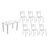 Conjunto: Mesa Sala Jantar Elba Tampo Madeirado C/ Vidro 120cm E 6 Cadeiras Portugal Cromada/off White - Courano Branco - Kappesberg