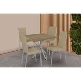Conjunto: Mesa Sala Jantar Volga C/ Tampo De Madeira 90cm E 4 Cadeiras Amsterdã Niquel - Courano Capuccino - Kappesberg