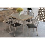 Conjunto: Mesa Sala Jantar Elba Tampo Madeirado C/ Vidro 120cm E 6 Cadeiras Holanda Niquel/freijo Bronze - Courano Preto - Kappesberg