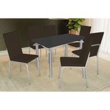 Conjunto: Mesa Sala Jantar Elba Tampo Madeirado C/ Vidro 120cm E 6 Cadeiras Amsterdã Cromada/preto - Courano Marrom - Kappesberg