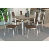 Conjunto: Mesa Sala Jantar Elba Tampo Madeirado C/ Vidro 120cm E 6 Cadeiras Florença Cromada/freijo Bronze - Courano Marrom - Kappesberg