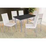 Conjunto: Mesa Sala Jantar Elba Tampo Madeirado C/ Vidro 120cm E 6 Cadeiras Amsterdã Cromada/preto - Courano Branco - Kappesberg