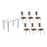 Sala De Jantar Completa Elba C/ Tampo De Vidro 150cm E 6 Cadeiras Lisboa Cromada - Courano Marrom - Kappesberg