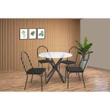 Conjunto: Mesa Sala Jantar Volga C/ Tampo De Vidro 95cm E 4 Cadeiras Noruega Preto - Preto - Kappesberg