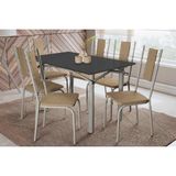 Conjunto: Mesa Sala Jantar Elba Tampo Madeirado C/ Vidro 120cm E 6 Cadeiras Lisboa Niquel/preto - Courano Capuccino - Kappesberg