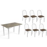 Conjunto: Mesa Sala Jantar Elba Tampo Madeirado C/ Vidro 120cm E 6 Cadeiras Noruega Cromada/freijo Bronze - Courano Marrom - Kappesberg
