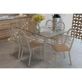 Conjunto: Mesa De Cozinha Elba C/ Tampo De Vidro 150cm E 6 Cadeiras Holanda Niquel - Courano Capuccino - Kappesberg