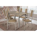 Conjunto: Mesa Sala Jantar Elba Tampo Madeirado C/ Vidro 120cm E 6 Cadeiras Lisboa Niquel/freijo Bronze - Courano Capuccino - Kappesberg