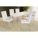 Conjunto: Mesa Sala Jantar Elba Tampo Madeirado C/ Vidro 160cm E 6 Cadeiras Amsterdã Cromada/off White - Courano Branco - Kappesberg