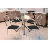 Sala De Jantar Completa Volga C/ Tampo De Vidro 95cm E 4 Cadeiras Holanda Cromada - Courano Preto - Kappesberg
