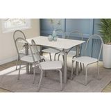 Conjunto: Mesa Sala Jantar Elba Tampo Madeirado C/ Vidro 120cm E 6 Cadeiras Noruega Niquel/off White - Courano Branco - Kappesberg