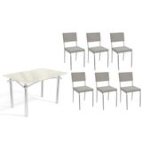 Conjunto: Mesa Sala Jantar Elba Tampo Madeirado C/ Vidro 120cm E 6 Cadeiras Zaria Cromada/off White - Boucle Cinza - Kappesberg