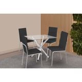 Conjunto: Mesa Sala Jantar Volga C/ Tampo De Vidro 90cm E 4 Cadeiras Amsterdã Cromada - Courano Preto - Kappesberg