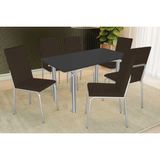 Conjunto: Mesa Sala Jantar Elba Tampo Madeirado C/ Vidro 160cm E 6 Cadeiras Amsterdã Cromada/preto - Courano Marrom - Kappesberg