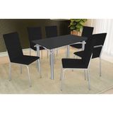 Conjunto: Mesa Sala Jantar Elba Tampo Madeirado C/ Vidro 120cm E 6 Cadeiras Amsterdã Cromada/preto - Courano Preto - Kappesberg