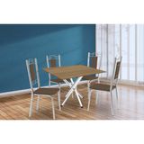 Conjunto: Mesa De Cozinha Volga C/ Tampo De Madeira 90cm E 4 Cadeiras Lisboa Cromado/nogueira - Marrom - Kappesberg