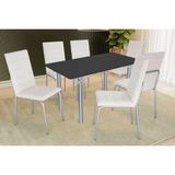 Conjunto: Mesa De Cozinha Elba Tampo Madeirado C/ Vidro 160cm E 6 Cadeiras Amsterdã Cromada/preto - Courano Branco - Kappesberg