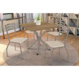 Conjunto: Mesa Sala Jantar Volga C/ Tampo De Madeira 90cm E 4 Cadeiras Portugal Niquel/nogueira - Bege - Kappesberg