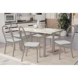 Conjunto: Mesa De Cozinha Elba Tampo Madeirado C/ Vidro 160cm E 6 Cadeiras Holanda Niquel/off White - Courano Branco - Kappesberg