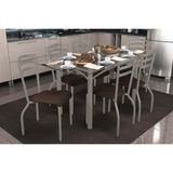 Conjunto: Mesa De Cozinha Elba C/ Tampo De Vidro 150cm E 6 Cadeiras Portugal Niquel - Courano Marrom - Kappesberg