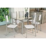 Conjunto: Mesa De Cozinha Elba C/ Tampo De Vidro 140cm E 6 Cadeiras Florença Niquel - Courano Branco - Kappesberg