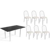 Conjunto: Mesa De Cozinha Elba Tampo Madeirado C/ Vidro 160cm E 6 Cadeiras Noruega Cromada/preto - Courano Branco - Kappesberg