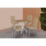 Conjunto: Mesa Sala Jantar Volga C/ Tampo De Madeira 90cm E 4 Cadeiras Amsterdã Cromado/nogueira - Capuccino - Kappesberg