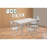 Conjunto: Mesa Sala Jantar Elba C/ Tampo De Vidro 120cm E 6 Cadeiras Nápoles Cromada - Courano Branco - Kappesberg
