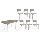 Conjunto: Mesa Sala Jantar Elba Tampo Madeirado C/ Vidro 160cm E 6 Cadeiras Zaria Cromada/freijo Bronze - Boucle Cinza - Kappesberg