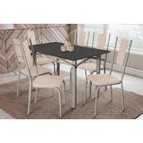 Conjunto: Mesa De Cozinha Elba Tampo Madeirado C/ Vidro 120cm E 6 Cadeiras Lisboa Niquel/preto - Courano Bege - Kappesberg