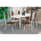 Conjunto: Mesa Sala Jantar Elba Tampo Madeirado C/ Vidro 120cm E 6 Cadeiras Florença Cromada/off White - Courano Marrom - Kappesberg