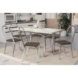 Conjunto: Mesa De Cozinha Elba Tampo Madeirado C/ Vidro 160cm E 6 Cadeiras Holanda Cromada/off White - Courano Marrom - Kappesberg
