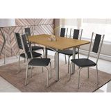 Conjunto: Mesa De Cozinha Elba C/ Tampo De Madeira 160cm E 6 Cadeiras Lisboa Niquel/nogueira - Courano Preto - Kappesberg